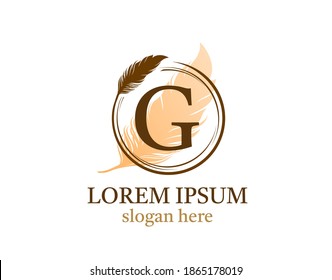 Feather letter G icon design, vector design concept circle feather with letter for initial luxury business, firm, law service, notary, boutique and more brand identity.