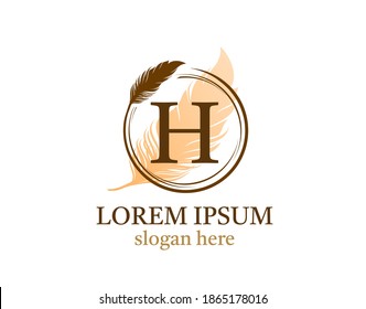 Feather letter H icon design, vector design concept circle feather with letter for initial luxury business, firm, law service, notary, boutique and more brand identity.