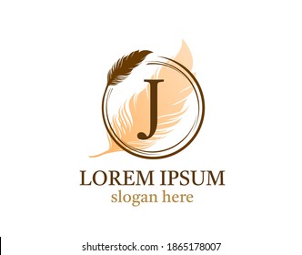 Feather letter J icon design, vector design concept circle feather with letter for initial luxury business, firm, law service, notary, boutique and more brand identity.