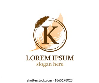 Feather letter K icon design, vector design concept circle feather with letter for initial luxury business, firm, law service, notary, boutique and more brand identity.