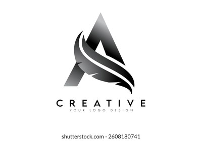 A feather Letter Logo. Creative icon of letter A alphabet concept Vector Illustration