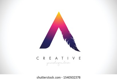 A Feather Letter Logo Icon Design With Feather Feather Creative Look Vector Illustration in Purple Magenta Colors.
