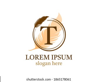 Feather letter T icon design, vector design concept circle feather with letter for initial luxury business, firm, law service, notary, boutique and more brand identity.