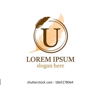 Feather letter U icon design, vector design concept circle feather with letter for initial luxury business, firm, law service, notary, boutique and more brand identity.