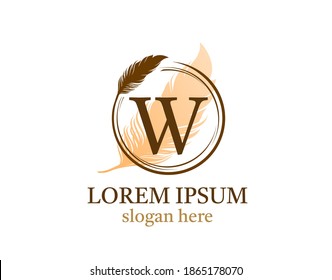 Feather letter W icon design, vector design concept circle feather with letter for initial luxury business, firm, law service, notary, boutique and more brand identity.