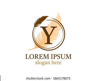 Feather letter Y icon design, vector design concept circle feather with letter for initial luxury business, firm, law service, notary, boutique and more brand identity.