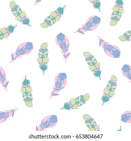 Feather light color seamless pattern. Vector illustration.