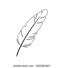 Feather line icon. Black element isolated on white background. Best for seamless patterns, print, cards, stickers and web design.