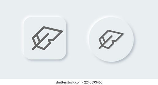 Feather line icon in neomorphic design style. Quill signs vector illustration.