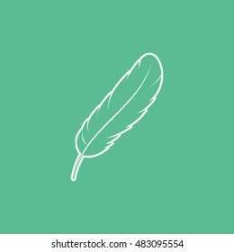 Feather Line Icon On Green Background