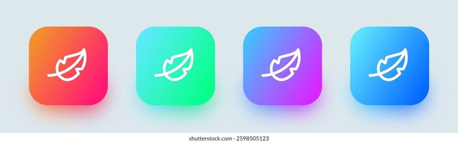 Feather line icon in square gradient colors. Write signs vector illustration.