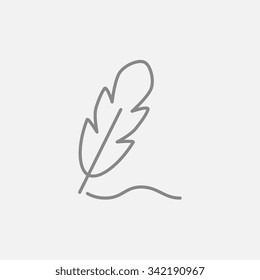 Feather line icon for web, mobile and infographics. Vector dark grey icon isolated on light grey background.