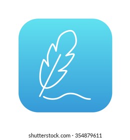 Feather line icon for web, mobile and infographics. Vector white icon on the blue gradient square with rounded corners isolated on white background.
