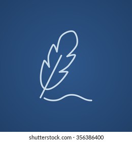Feather line icon for web, mobile and infographics. Vector light blue icon isolated on blue background.