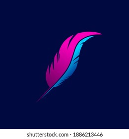 Feather Line. Pop Art logo. Colorful design with dark background. Abstract vector illustration. Isolated black background for t-shirt, poster, clothing, merch, apparel, badge design