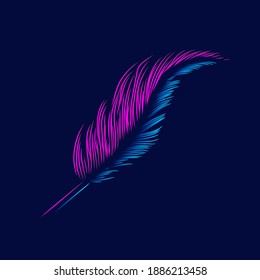 Feather Line. Pop Art logo. Colorful design with dark background. Abstract vector illustration. Isolated black background for t-shirt, poster, clothing, merch, apparel, badge design