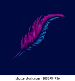 Feather Line. Pop Art logo. Colorful design with dark background. Abstract vector illustration. Isolated black background for t-shirt, poster, clothing, merch, apparel, badge design