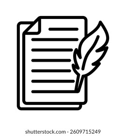 Feather Line Vector Illustration On White Background.