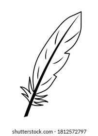 feather linear, black and white, vector illustration