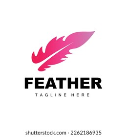 Feather Logo, Abstract Simple Feather Design, Wing Feather Vector, Pencil Stationery, Simple Icon