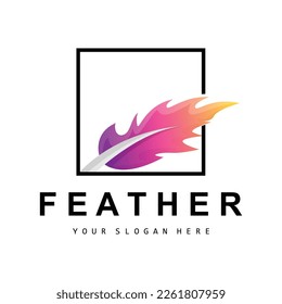 Feather Logo, Animal Wing Design, Vector Icon Template Simple