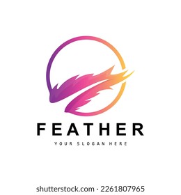 Feather Logo, Animal Wing Design, Vector Icon Template Simple