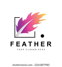 Feather Logo, Animal Wing Design, Vector Icon Template Simple