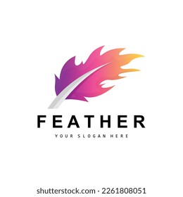 Feather Logo, Animal Wing Design, Vector Icon Template Simple