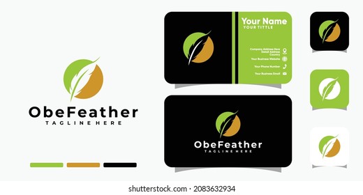 Feather logo and business card design vector template