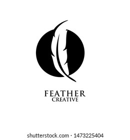 Feather Logo With Circle Icon Design Vector Illustration Symbol