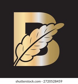 Feather Logo combine with letter B vector template