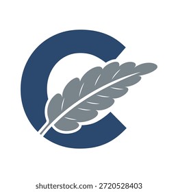 Logotipo de la pluma se combina con la letra C Plantilla de Vector