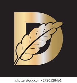Feather Logo combine with letter D vector template