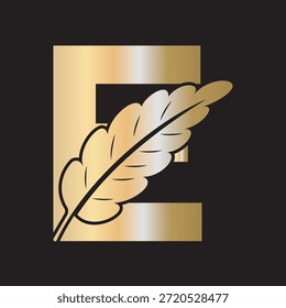 Feder Logo kombinieren mit Buchstabe E Vektor Vorlage