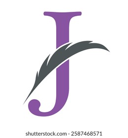 Feather Logo combine with letter J vector template