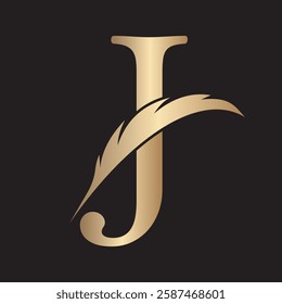 Feather Logo combine with letter J vector template