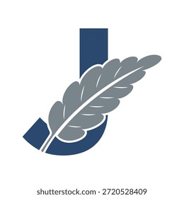 Logotipo de la pluma se combina con la letra J Plantilla de Vector