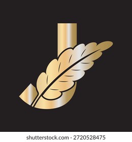 Logotipo de la pluma se combina con la letra J Plantilla de Vector