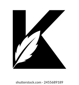 Logotipo de pluma combinado con la letra K plantilla de Vector
