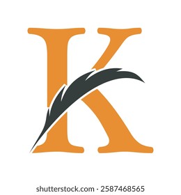 Feather Logo combine with letter K vector template