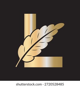 Logotipo de la pluma se combina con la letra L Plantilla de Vector