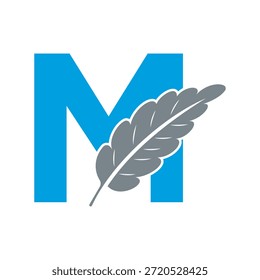 Logotipo de la pluma se combina con la letra M Plantilla de Vector