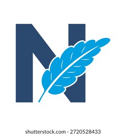 Logotipo de la pluma se combina con la letra N Plantilla de Vector