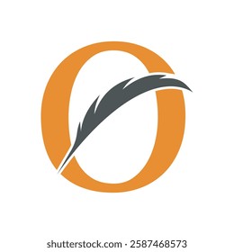 Feather Logo combine with letter O vector template