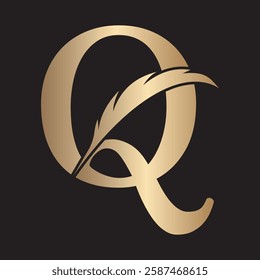 Feather Logo combine with letter Q vector template