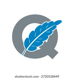 Logotipo de la pluma se combina con la letra Q Plantilla de Vector