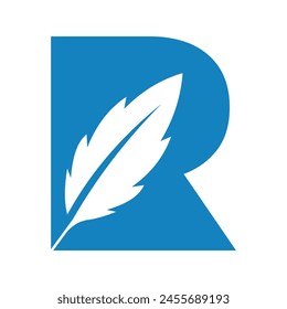 Feather Logo combine with letter R vector templat