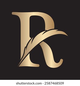 Feather Logo combine with letter R vector template