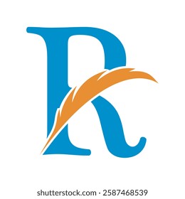 Feather Logo combine with letter R vector template