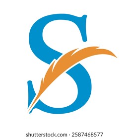 Feather Logo combine with letter S vector template